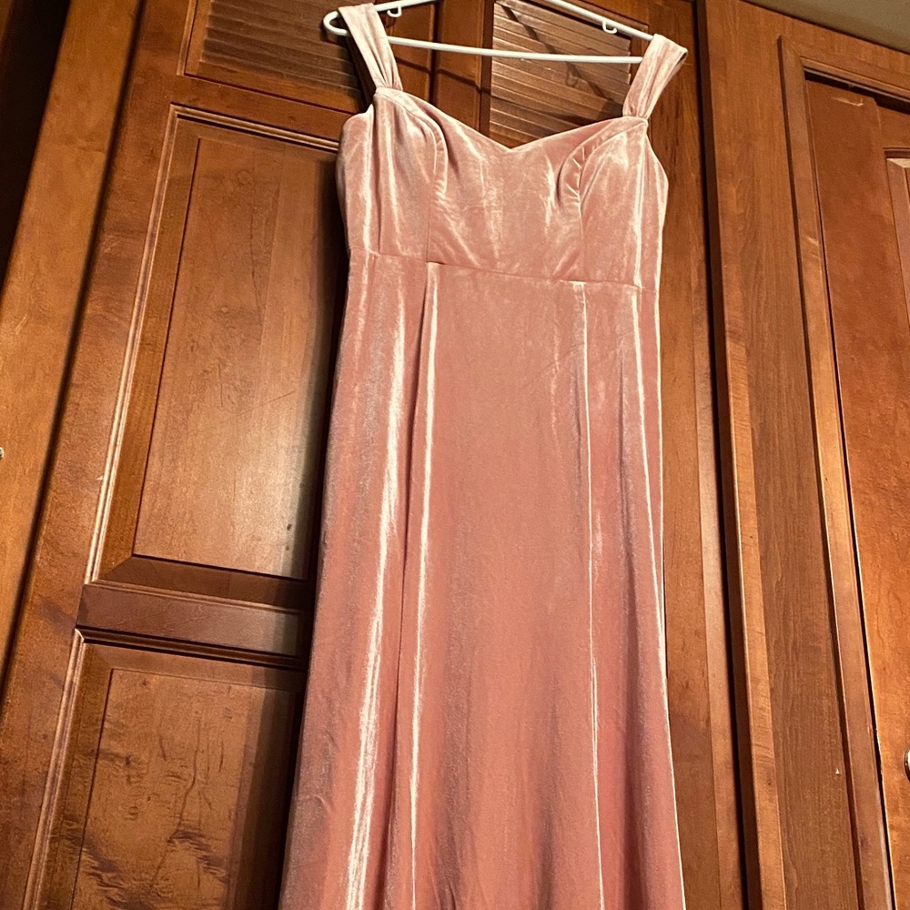 Azazie Blush Velvet A8 Gown. Bridesmaid Summer Homecoming Fall